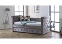 Guest Bed, Chesterfield, scroll arm and button back. silver colour finish 4